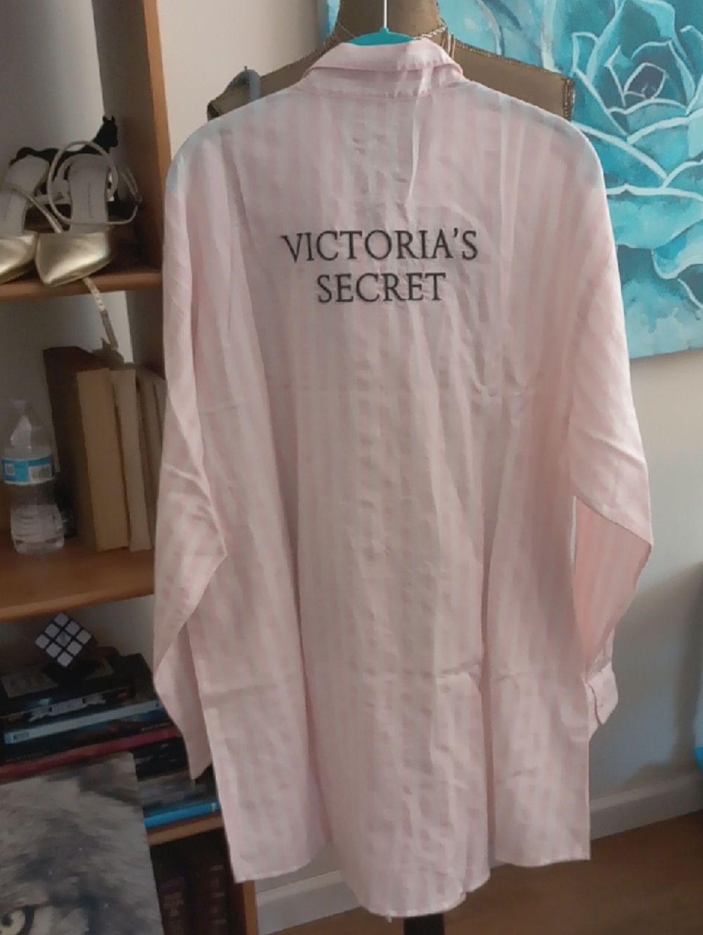 Women's Lightweight Pale Pink Swimsuit Cover Up Long-Sleeve Button-Down Shirt